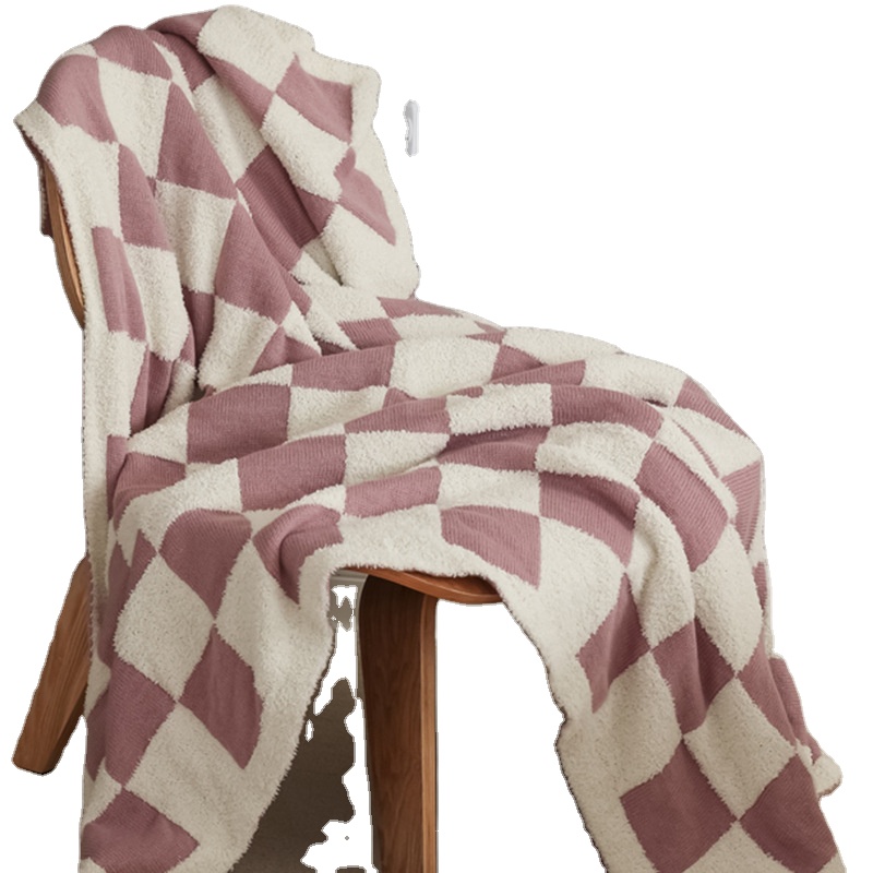 Nordic Checker Board Knitted Throw Blanket Home Decor Geometric Design Knitted Blanket