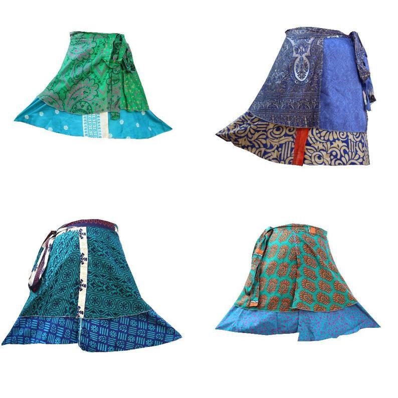 Vintage mini Silk Saree Wrap Skirt Indian Handmade Halter Sarong Bikini Women's Dress Bohemian Wrap Around Sari mini Skirts