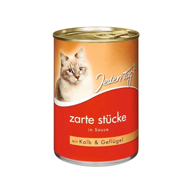 Private Label Made in Germany 415g Tin Pet Food for Cats with Veal and Poultry in Sauce