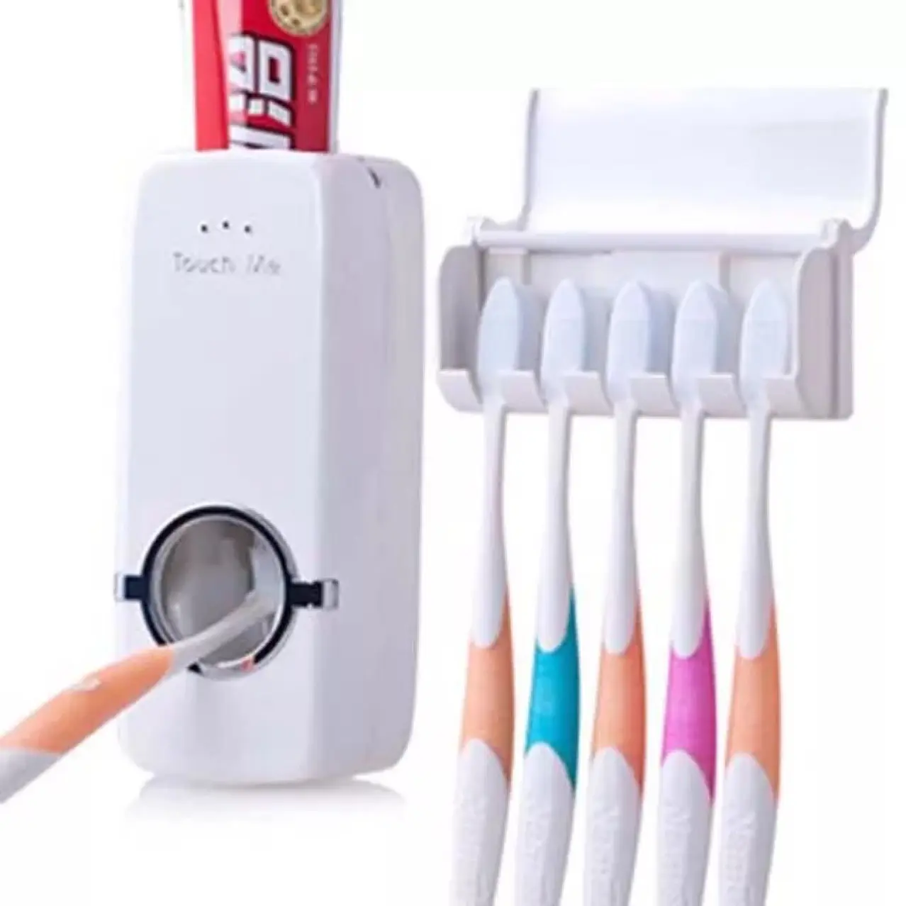 Bathroom Hands Free Toothpaste Dispenser Automatic Toothpaste Squeezer and 5 Holder Set Toothbrush Holder