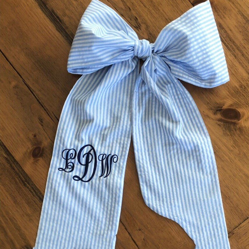 Wholesale Newborn Pictures Monogrammed Seersucker Bow Sash