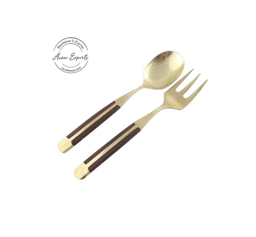 Eco Friendly Brass Matte Finished Salad Server Set Standard Size Customized Designed For Buffet Tools Flatware