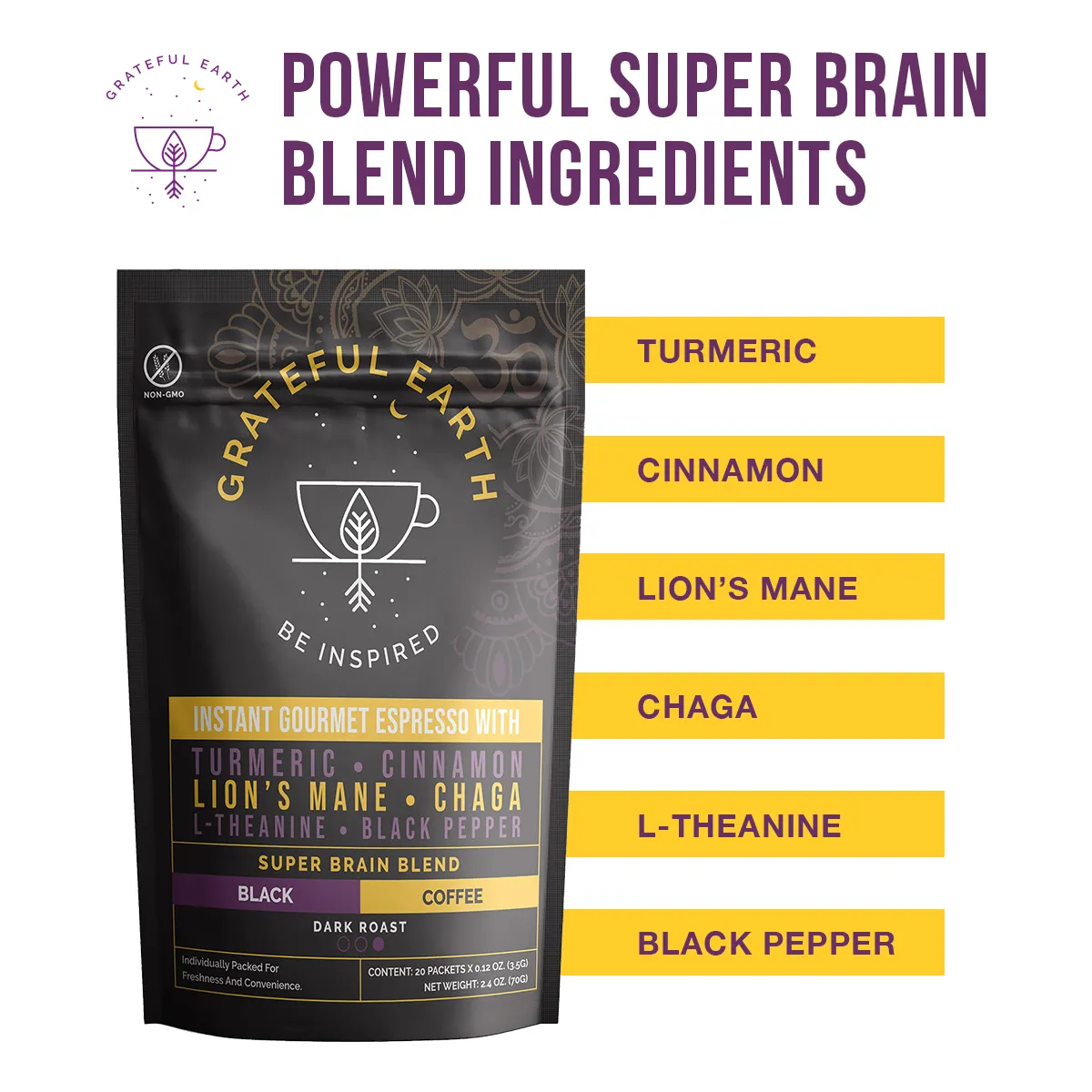 Grateful Earth Espresso Super Brain Blend Instant Coffee