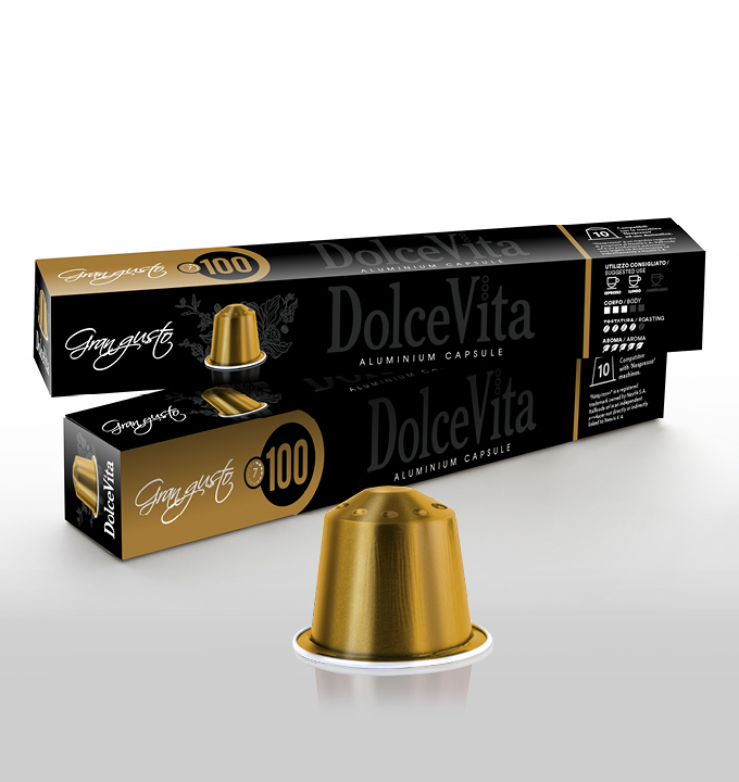 Итальянская кофе Dolce Vita Gran Gusto-капсулы алюминиевые, совместимые с Nespresso-200 шт. в коробке