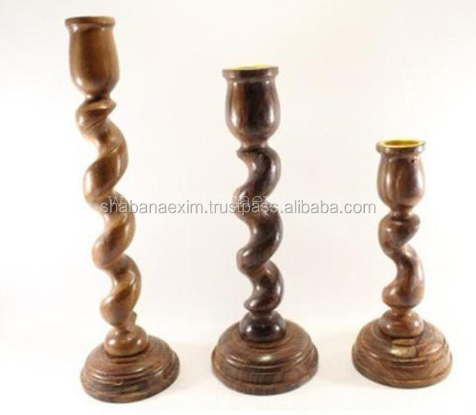 Hand Carved Wooden Candle Holders Made in India