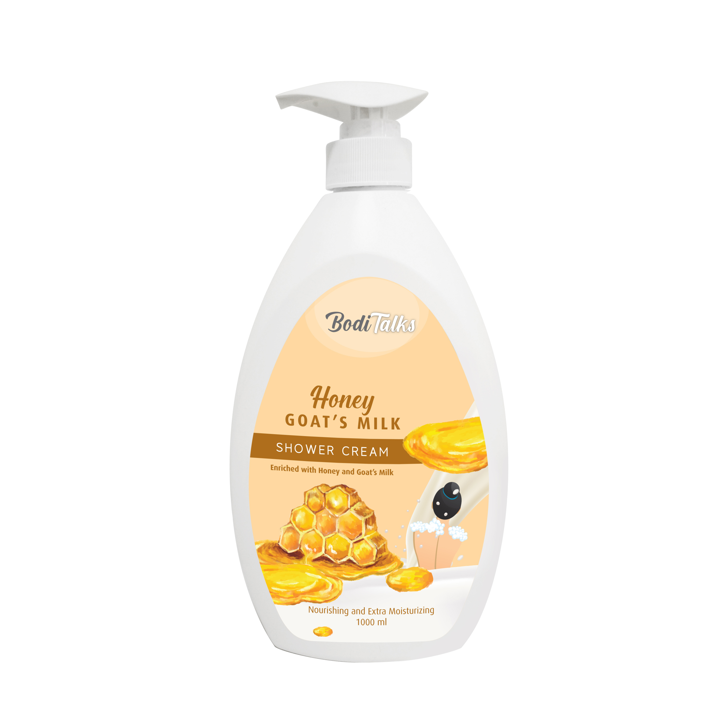 BODITALKS Honey Goat's Milk Shower Cream 1 Liter Liquid Shower Cream Suitable for All Age