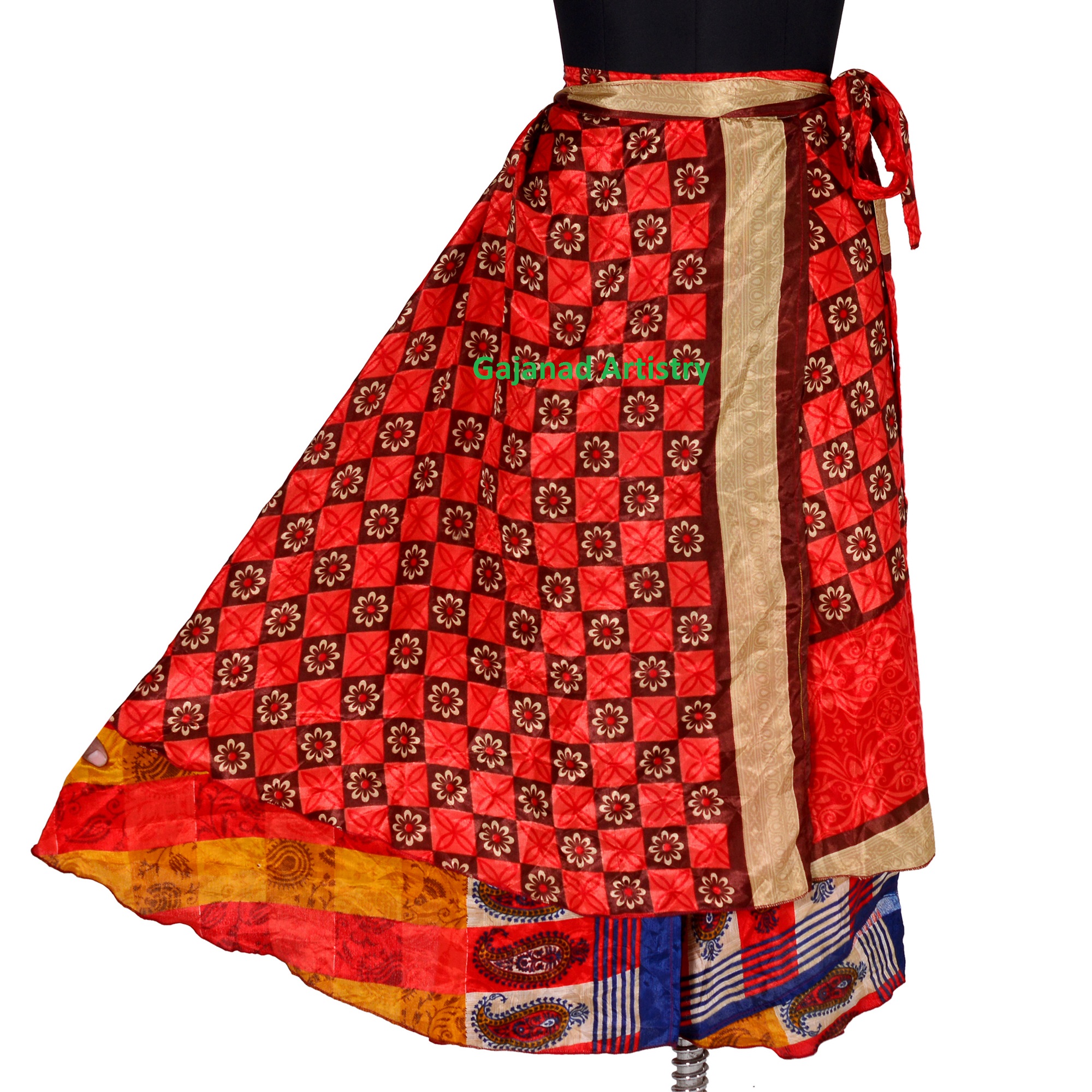 Boho Skirt Indian Silk Skirts Maxi Long Bohemian Summer Wrap Hippie Reversible Skirts For Women