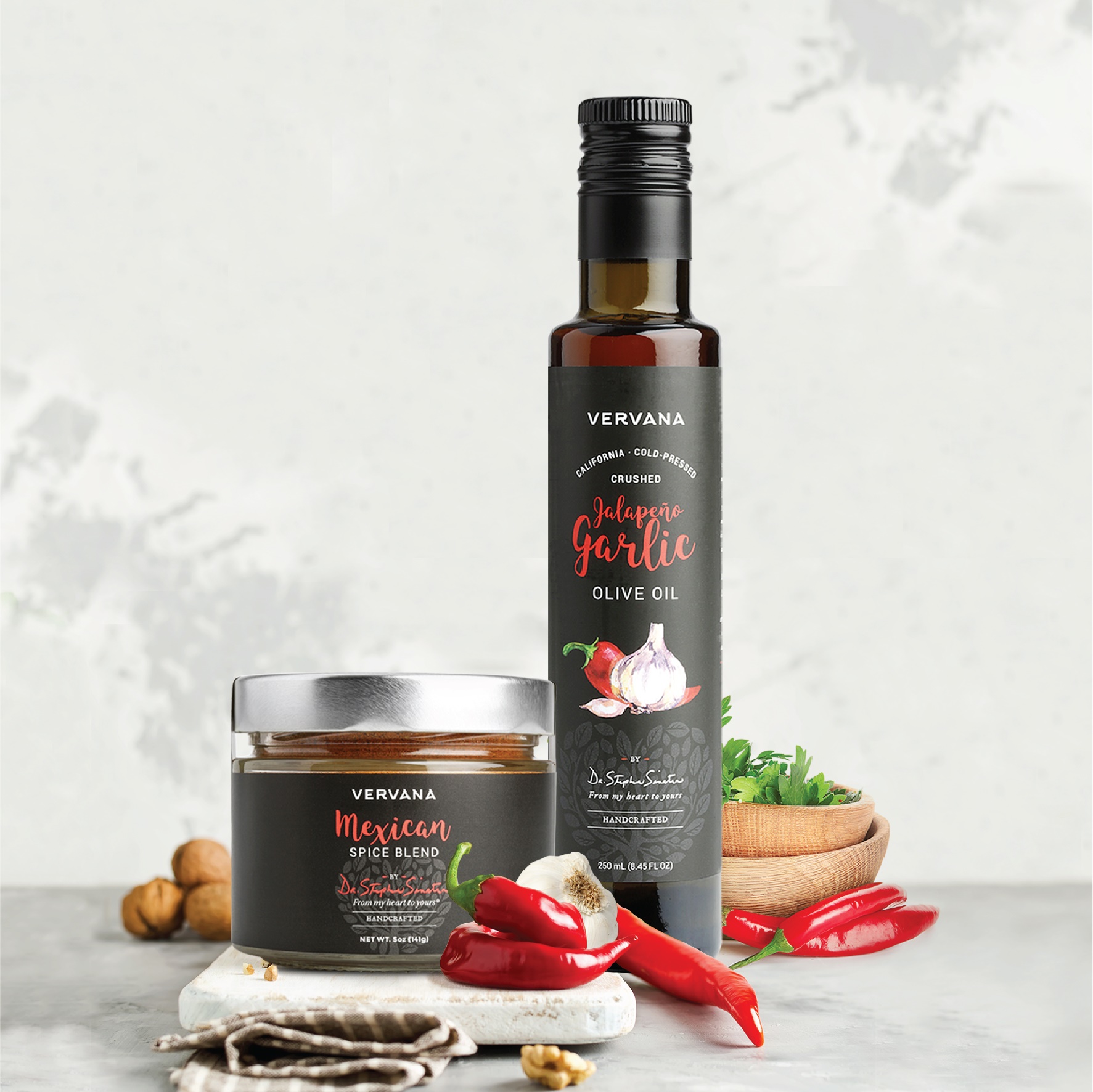Подарочный набор Vervana Tex-Mex с оливковым маслом с чесноком Jalapeno (250 мл), мексиканской специями (5 унций) и маленькой ложкой Olivewood
