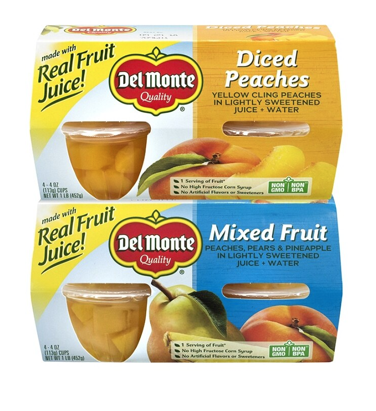 Del Monte консервированные фруктовые Персики с кубиками и смешанные фруктовые стаканчики в упаковке 16