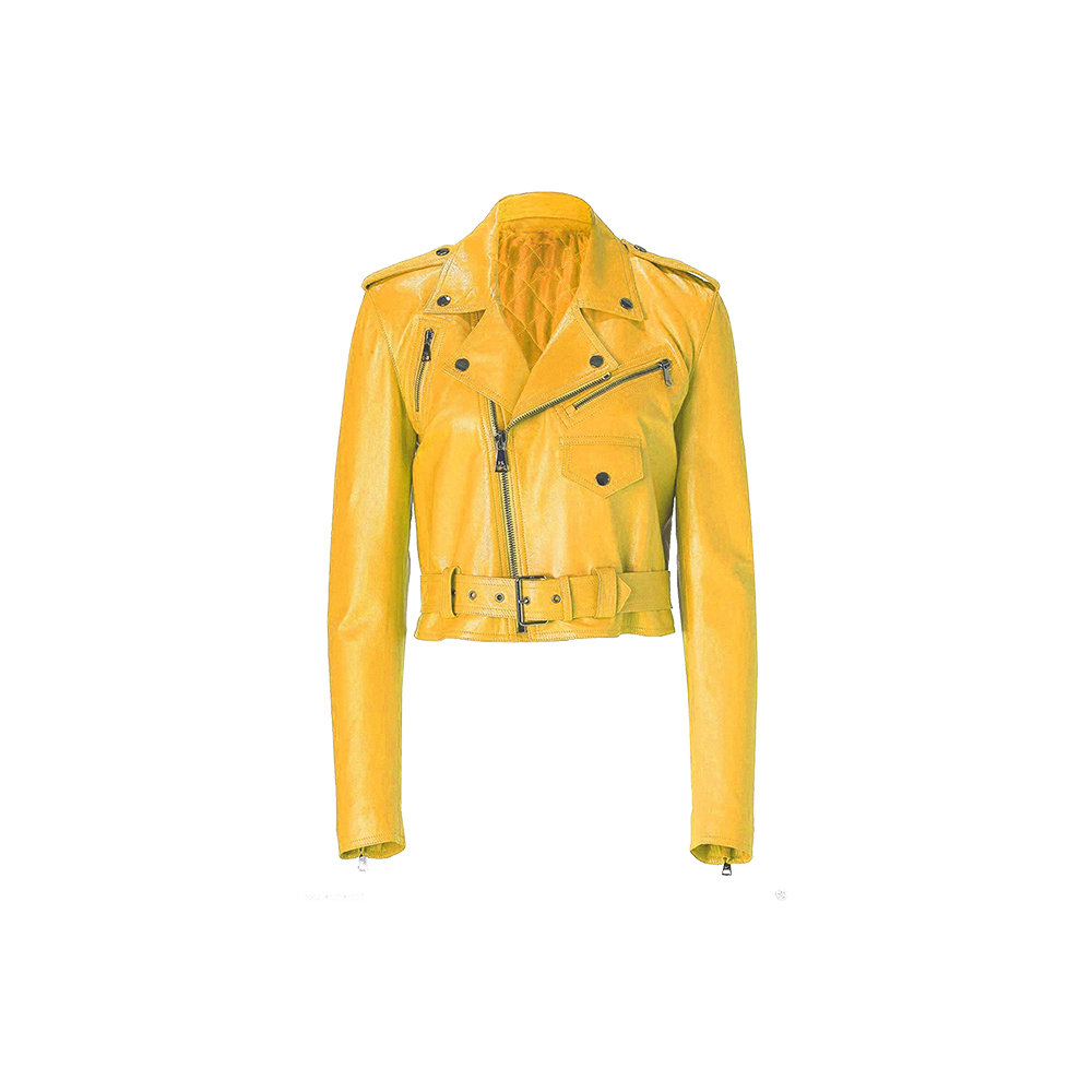 Custom Slim Short Genuine Leather Jacket yellow/Latest Ladies Short Leather Jacket/Unique Design Biker Fashion Leather Jacket