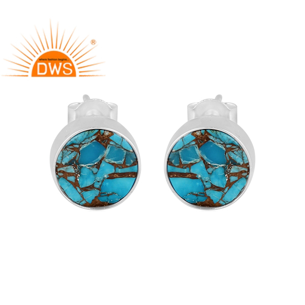 Round Shape Handmade Design High Quality Mojave Copper Turquoise Gemstone Fine 925 Silver Statement Earrings Jewelry Wholesaler