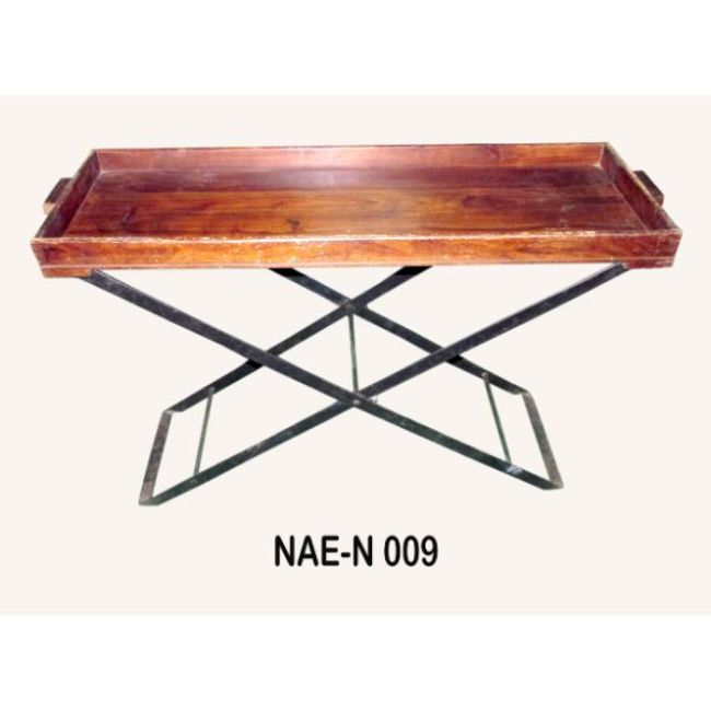 INDUSTRIAL & VINTAGE IRON WOODEN SERVICE TRAY TABLE