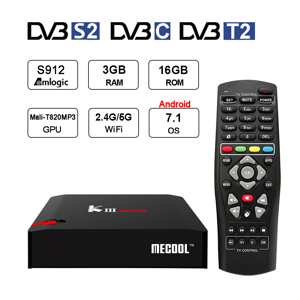 Оптовая цена MECOOL KIII Pro Amlogic S912 DVB S2 T2 C Android TV Box 3G 16GB интернет 4K цифровой спутниковый ТВ приемник