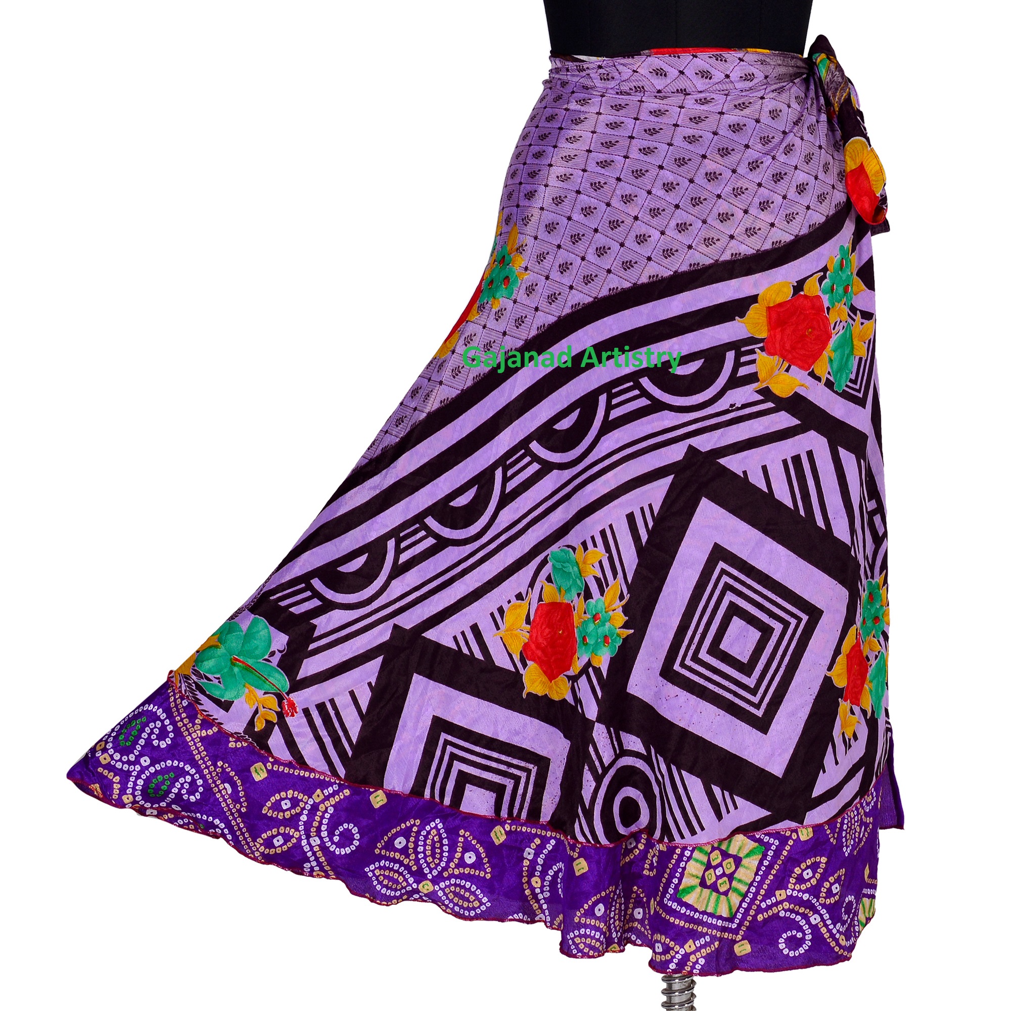 Vintage Silk Skirt Bohemian Wrap Summer Long Maxi Skirt Hippie Beach Women Gypsy Sari Floral Girls Skirts