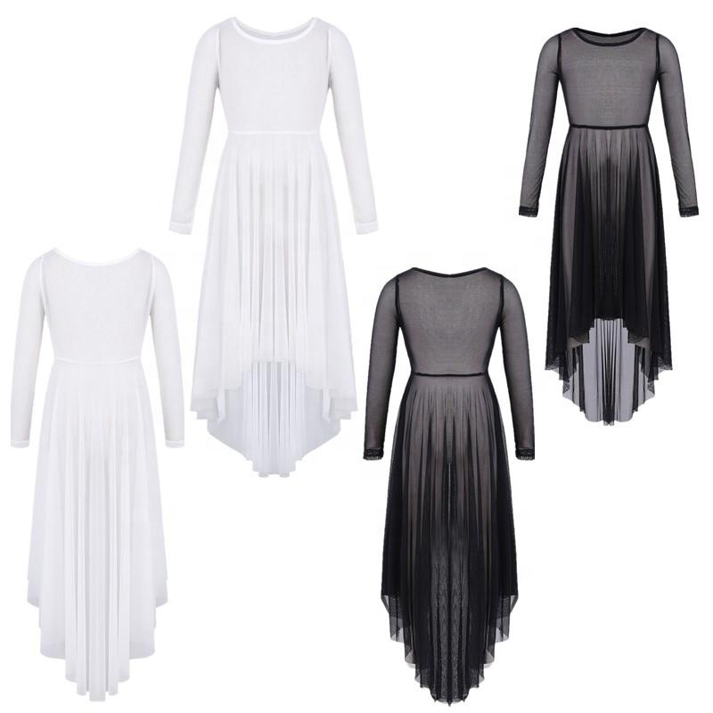 Kids Girls Mesh Long Sleeve High-low Hem Dress Celebration Spirit Praise Lyrical Dance Stage performance Dress