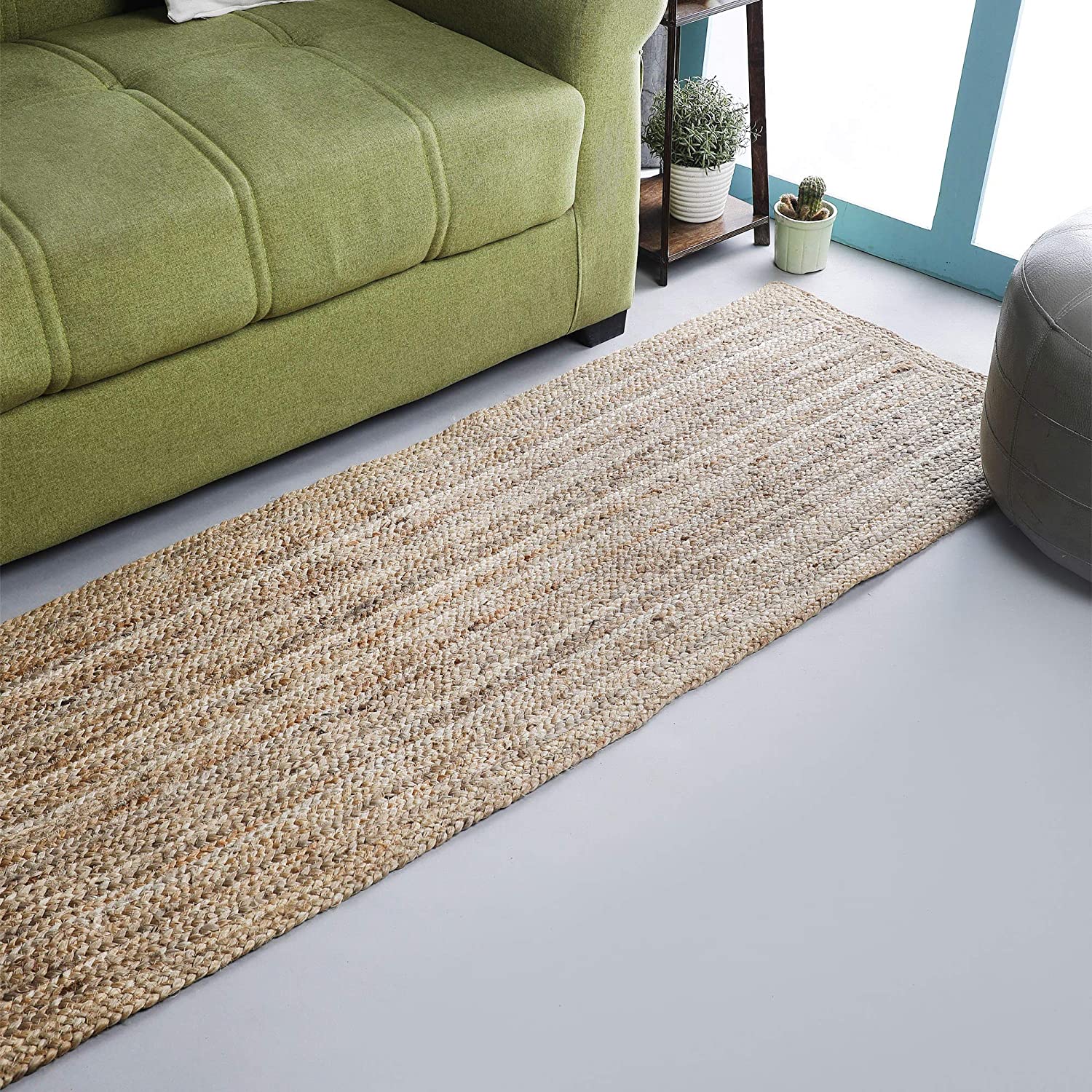 Jute Braided Runner Rug 24x72 Inches (2'x6')- Natural, Hand Woven Reversible Area Rugs for Kitchen Living Room , Eco Fri