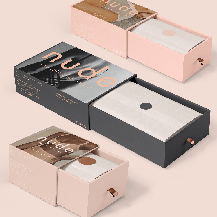 Slide Out Paper Drawer Box for Women Underwear Packaging with Silk Bowknot Recyclable Biodegradable Lingerie Packaging Box