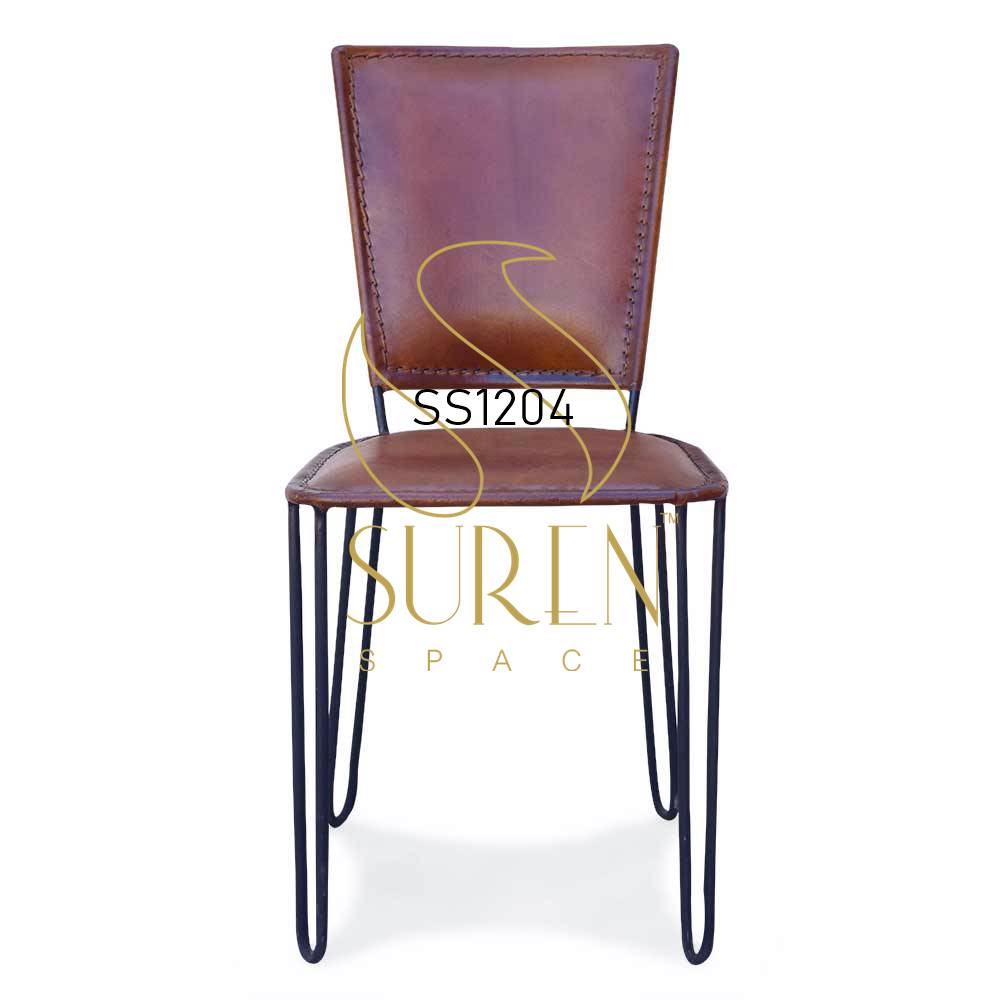 Leather Polo Chair With Metal Structure For Study Table & Dining Table Purpose Vintage Inspire Indian Industrial Furniture