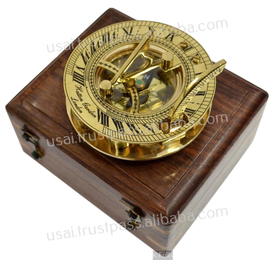 Brass Compass,HATTON GARDEN LONDON BRASS SUNDIAL COMPASS WITH BOX - 3 INCH
