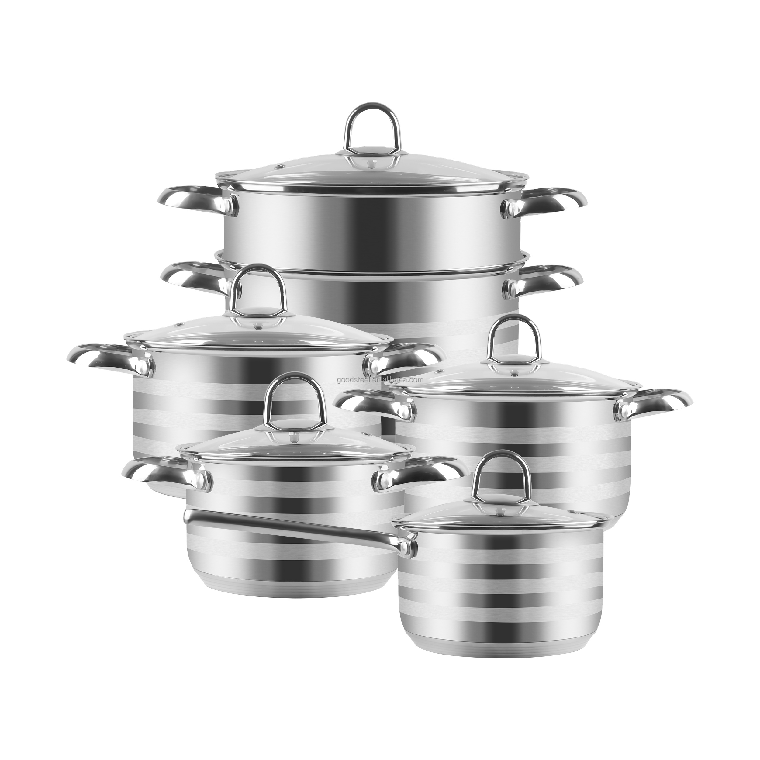 Straight shape wire handle knob olla pan cookware stainless steel kitchenware cooking pot set