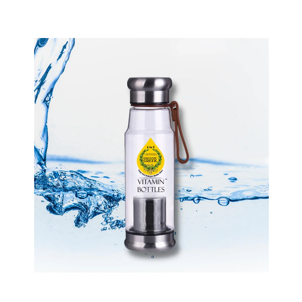Organic Greek Vitamin Bottles Hydrogen Alkaline Generator Water + Filter 4 In 1 Design 600mL (20.2 FL OZ) Rich Mineral Water