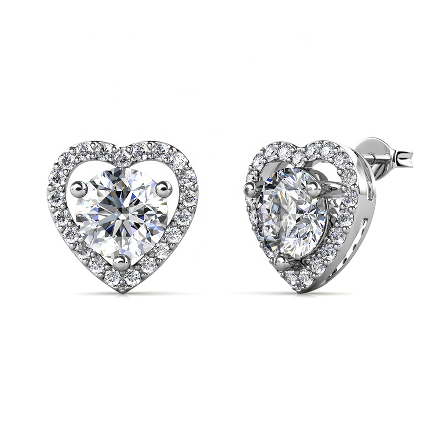 Destiny Jewellery 2021 Новинка Роскошные ювелирные изделия 925 стерлингового серебра 0,5 карат Гра синтетический Бриллиант Halo в форме сердца серьги-гвоздики