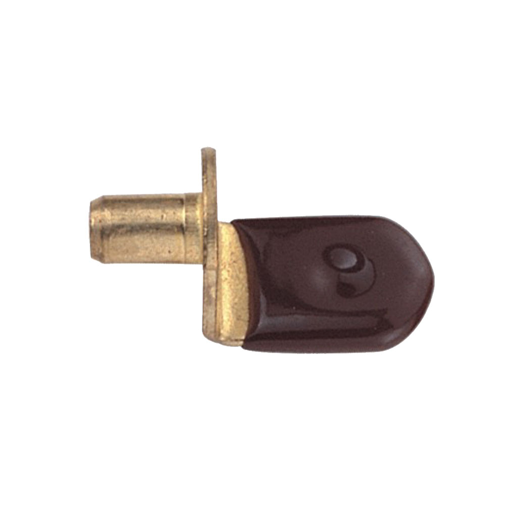 Brass plated glass shelf supports iron pins