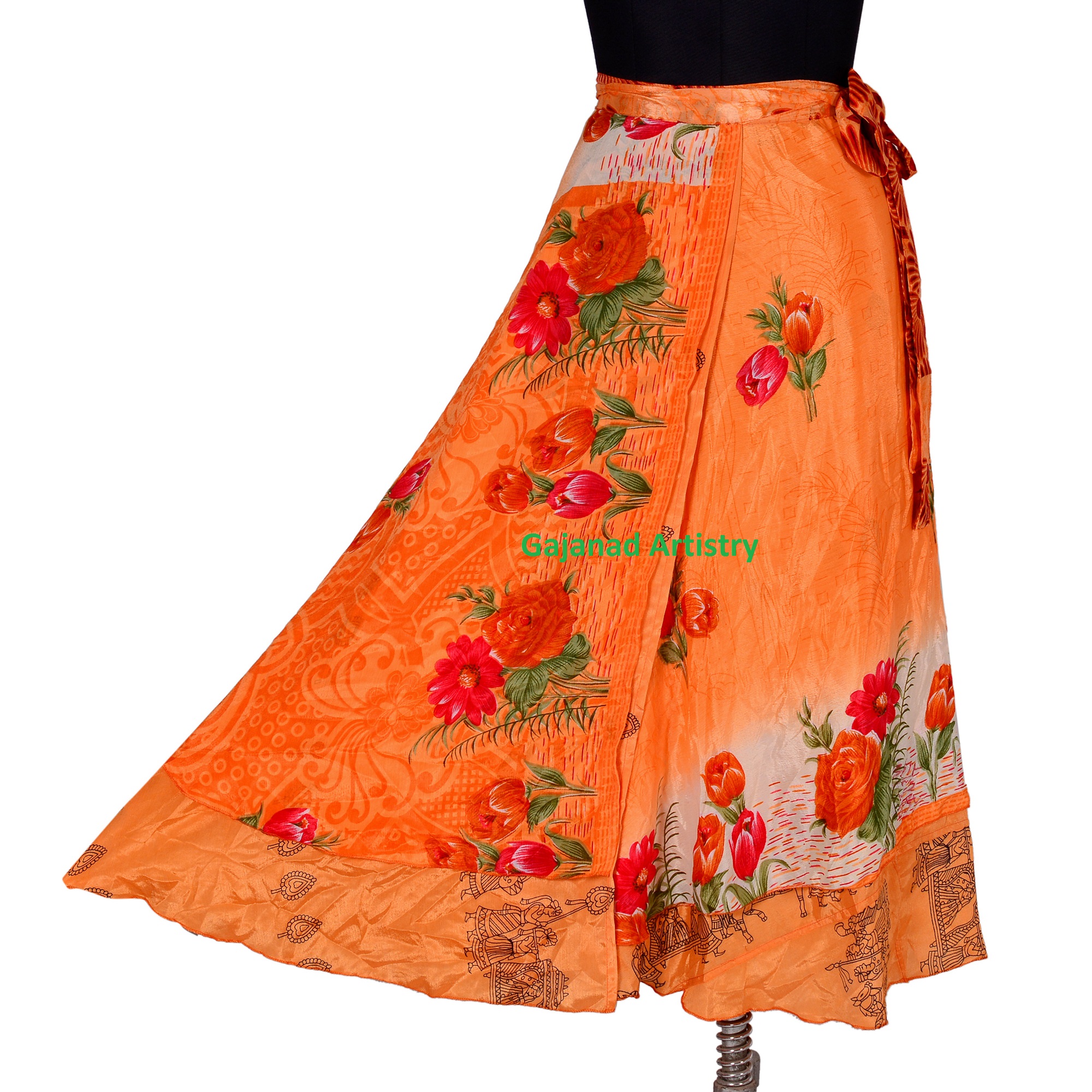 Vintage Silk Skirt Bohemian Wrap Summer Long Maxi Skirt Hippie Beach Women Gypsy Sari Floral Girls Skirts
