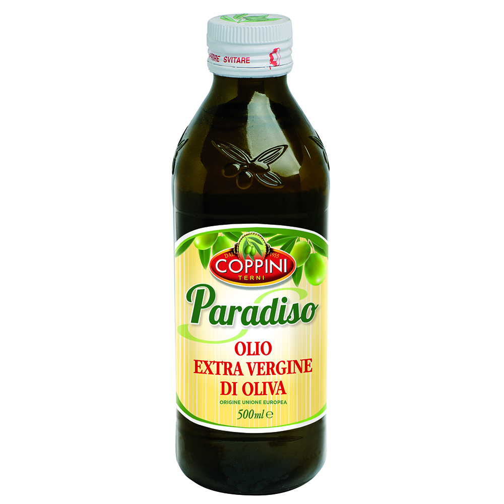 Extra virgin olive oil EU origin PARADISO 0,50L square glass bottle