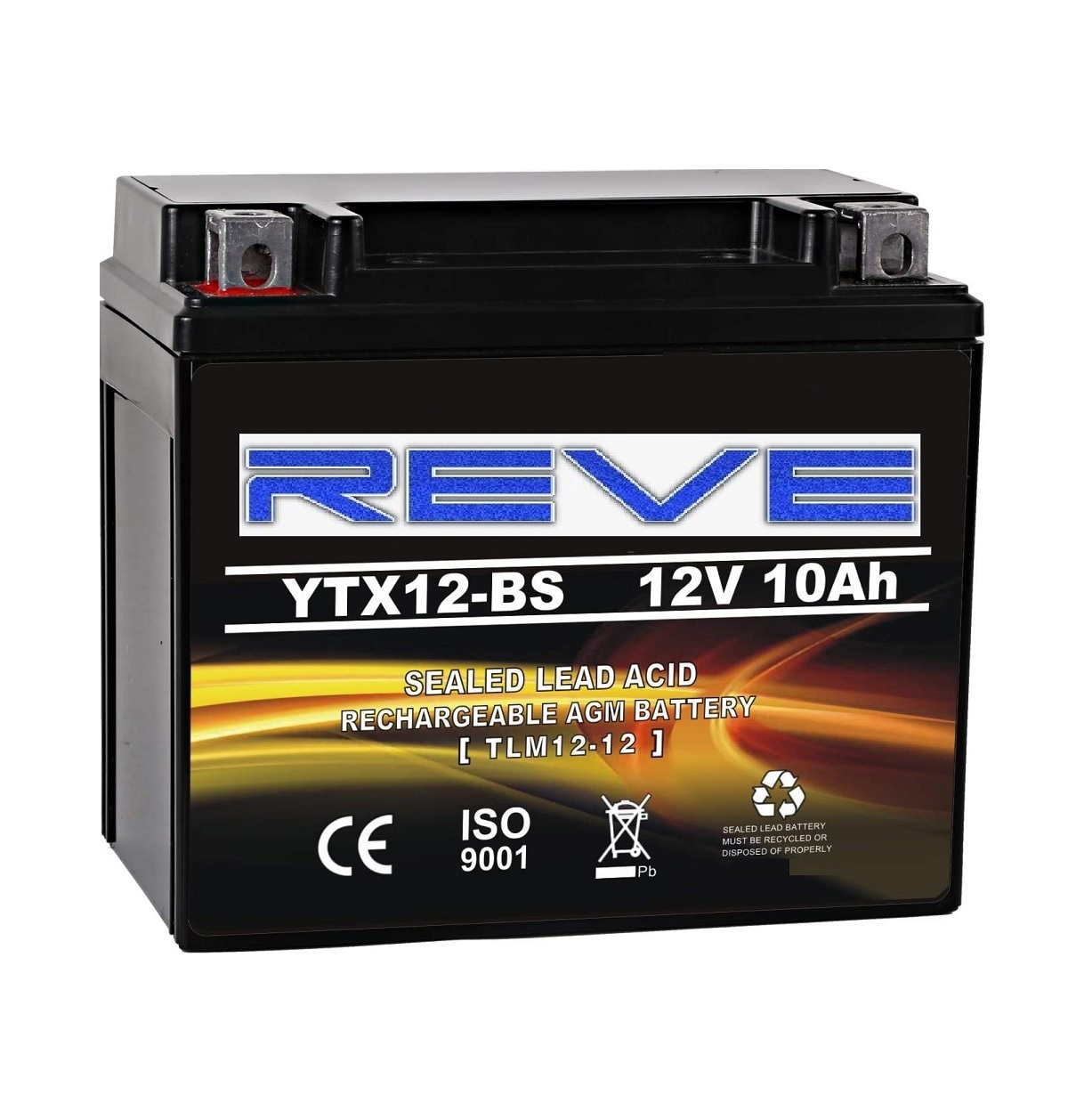 Reve YTX-12 BS High Performance Motorcycle Battery - Sealed YTX12 BS AGM Rechargeable ATV Batteries