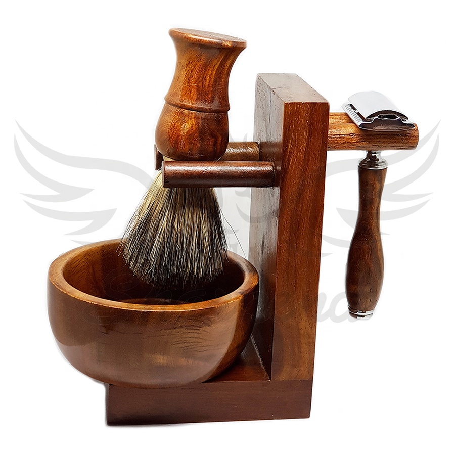 Wholesale Mens Luxury Wood Grain Shaving Brush Set