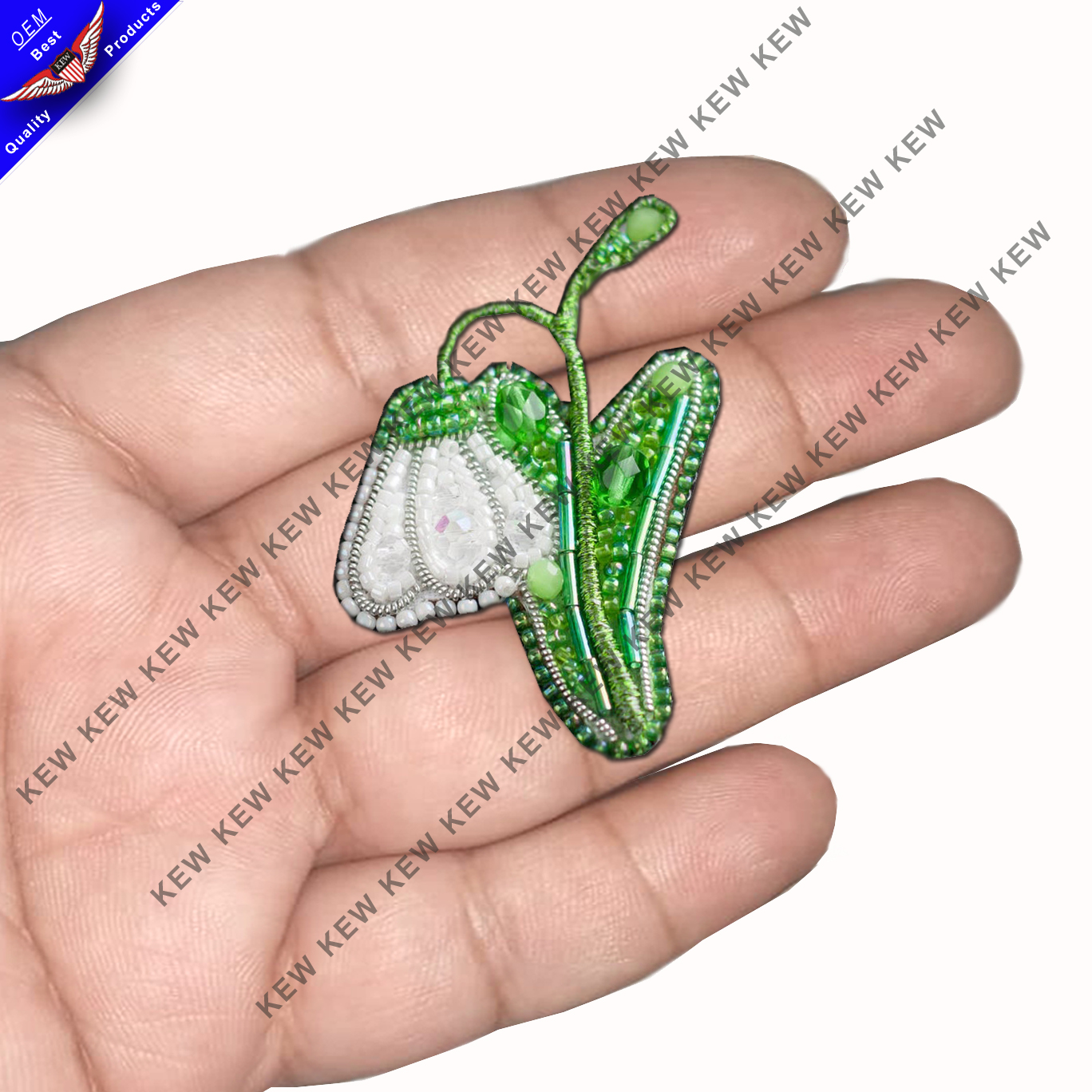 Beaded brooch flower Embroidered snowdrop pin Crystal floral jewelry White flower brooches handmade party wedding USA UK Europe