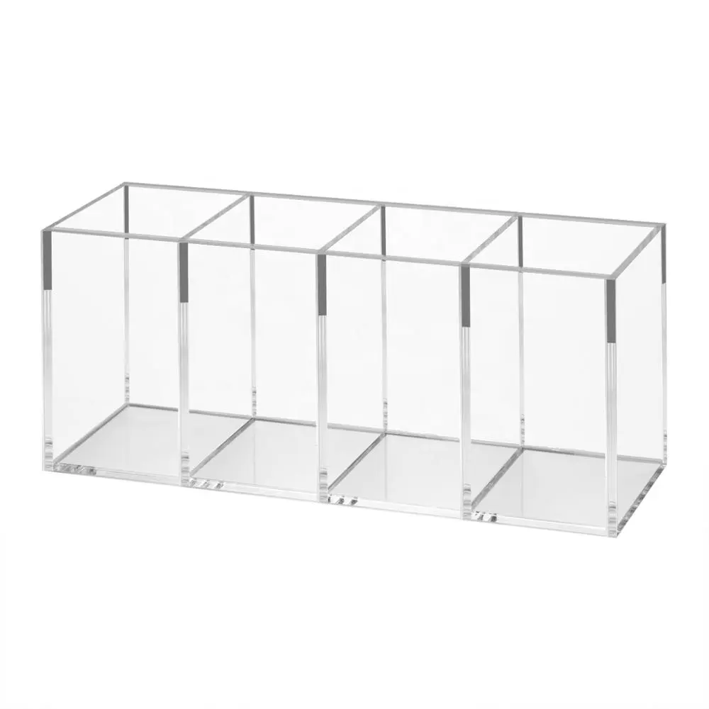 4-Compartment Lucite Pen Stand for Office, Table Pen Holder, Pencil Case Custom