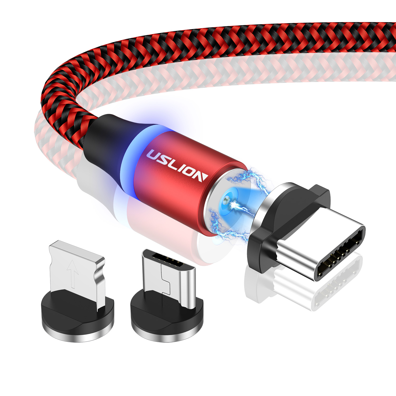 Бесплатная доставка USLION Лидер продаж 1 м светодиодный нейлоновый Плетеный Micro USB Type C для iPhone Магнитный зарядный USB кабель