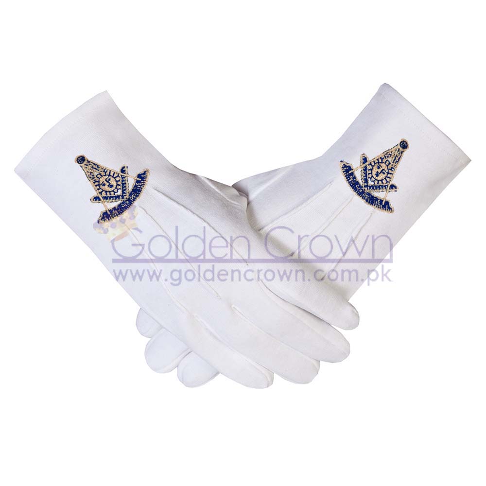 Masonic Past Master Square & Compass Symbol Dacron Fabric Gloves Masons Regalia | Masonic Regalia Parade Gloves Supplier