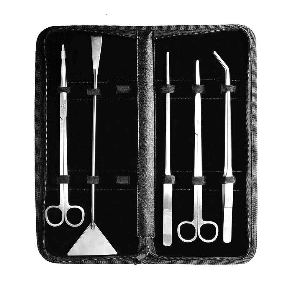 Stainless Steel Aquarium Aquatic Plant Tweezers Scissor Spatula Tools Set 5 Tools with Case Fish Starter Kits Aquarium Tongs