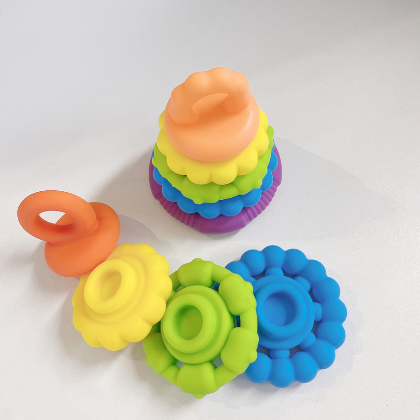 Educational Toy 5 PC Silicone Stackers Teether Tower