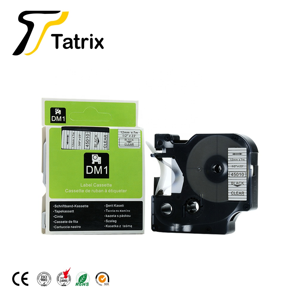 Tatrix 12 мм черный на прозрачном совместимом ленточном картридже 45010 для принтера DYMO LabelManager 160 280