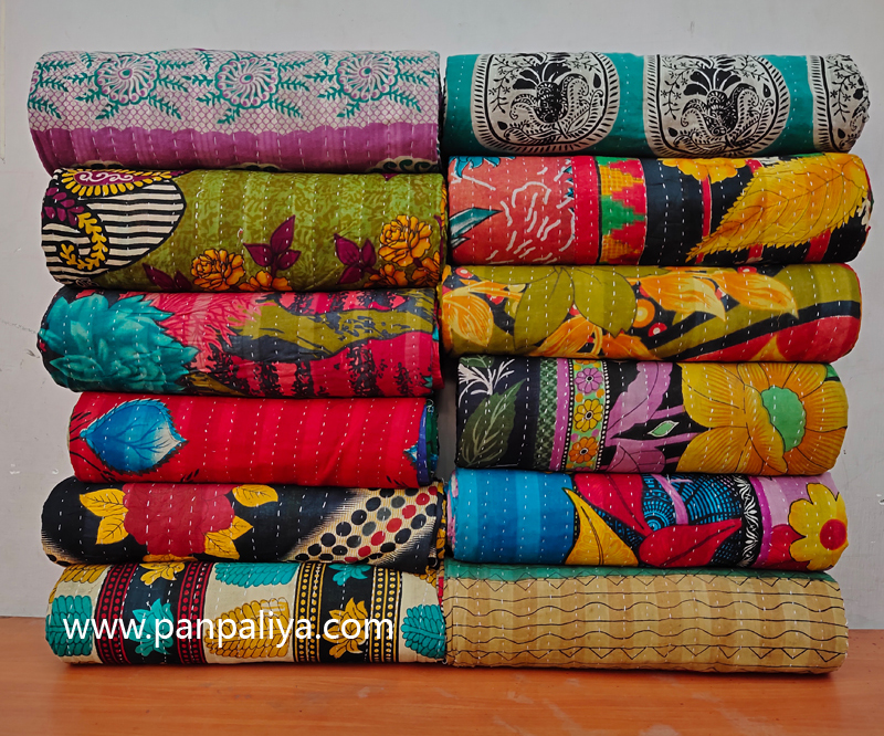 Индийский пляж Kantha винтажные одеяла, хлопковое покрывало для кровати, старое сари, изготовленные в ассортименте нашивки, оптовая продажа одеял