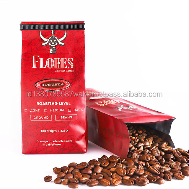 Кофе в зернах Robusta 225 г в зернах одного происхождения среднего жареного индонезийского