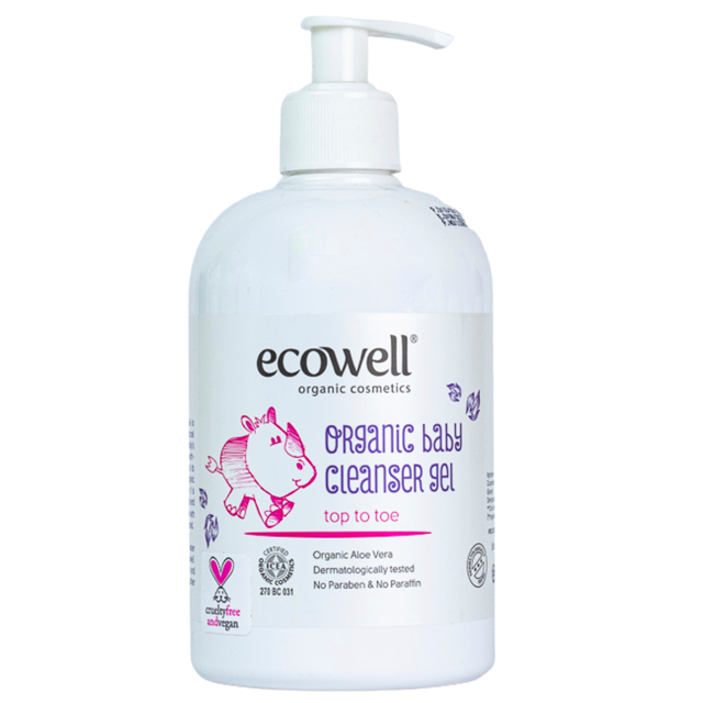 Ecowell Organic Baby Shower Gel Shampoo for Head to Toe Cleansing with Organic Orange Oil & Aloe Vera