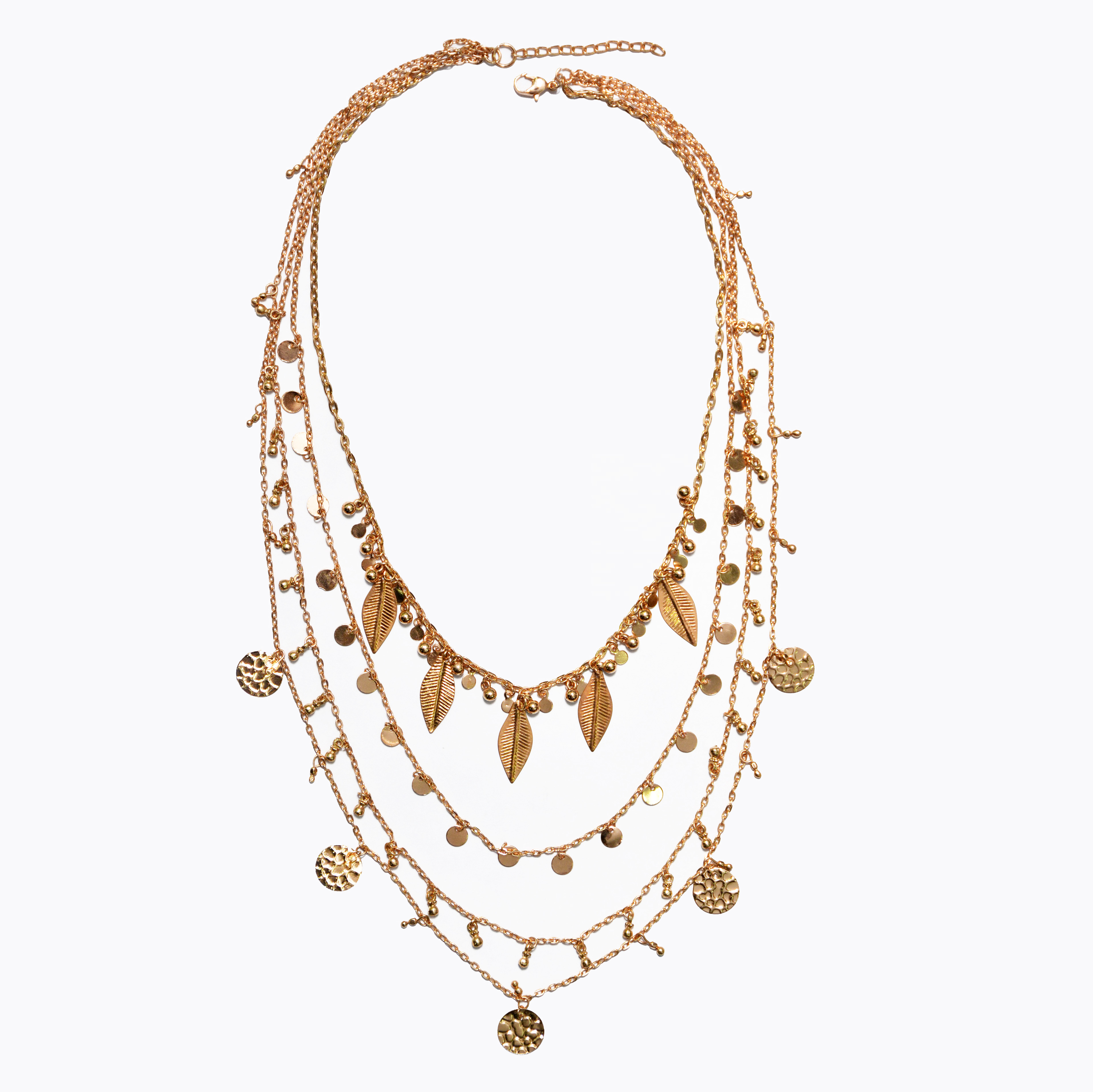Beautifully Designed Metal Necklace With Multi Row, Multi Charms In Gold Plating Frauen Halskette collier femme halsketten