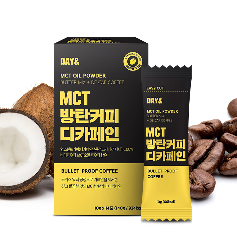 Low-carbohydrate, high-fat MCT bulletproof coffee with caffeine removed by Swiss water process