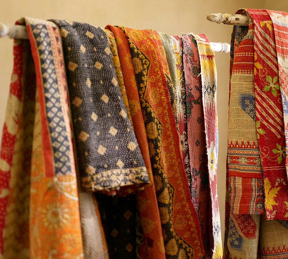 Двустороннее винтажное одеяло ручной работы kantha