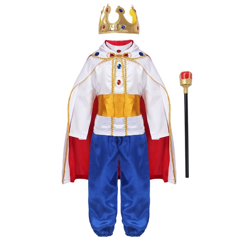 Kids Boys Medieval King Costume Outfit Long Sleeves Tops with Pants Halloween Dress Up Cosplay Party Costume
