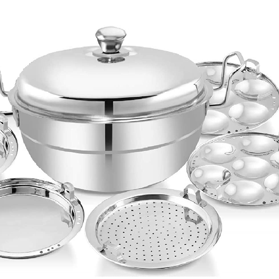 Индукционная основа из нержавеющей стали Multi Kadhai / Idli Cooker / Kadai Streamer с крышкой из нержавеющей стали
