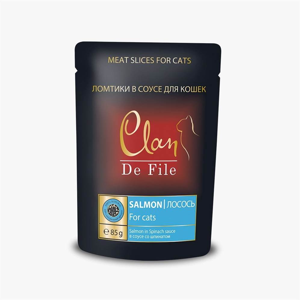 CLAN De File complete food for cats with salmon and spinach