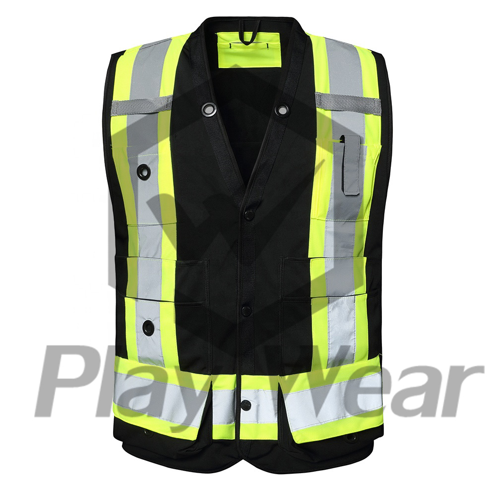 2021 safety reflective vest Traffic Security Guard Vests Work Black Construction Safety Vest