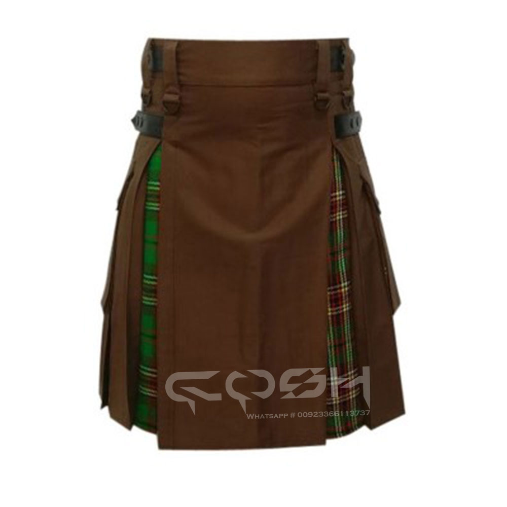 Новый продукт, коричневый хлопковый Гибридный полезный поставщик Kilt из пакистана, Лидер продаж, Новое поступление, традиционный Kilt на заказ