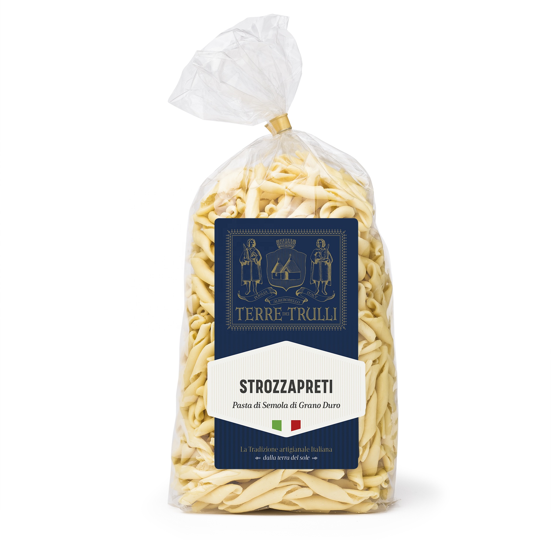 Italian High Quality Noodles - Apulian Premium Slow-Dried Pasta - Strozzapreti 500g bag pack